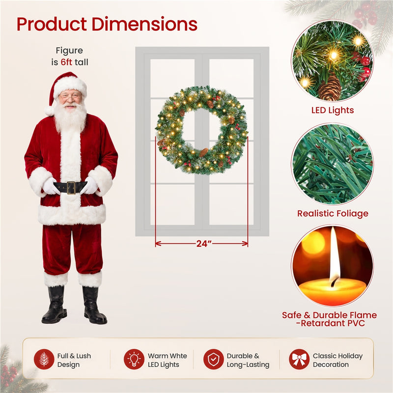 Yaheetech Artificial Pre-lit Frosted Christmas Wreath