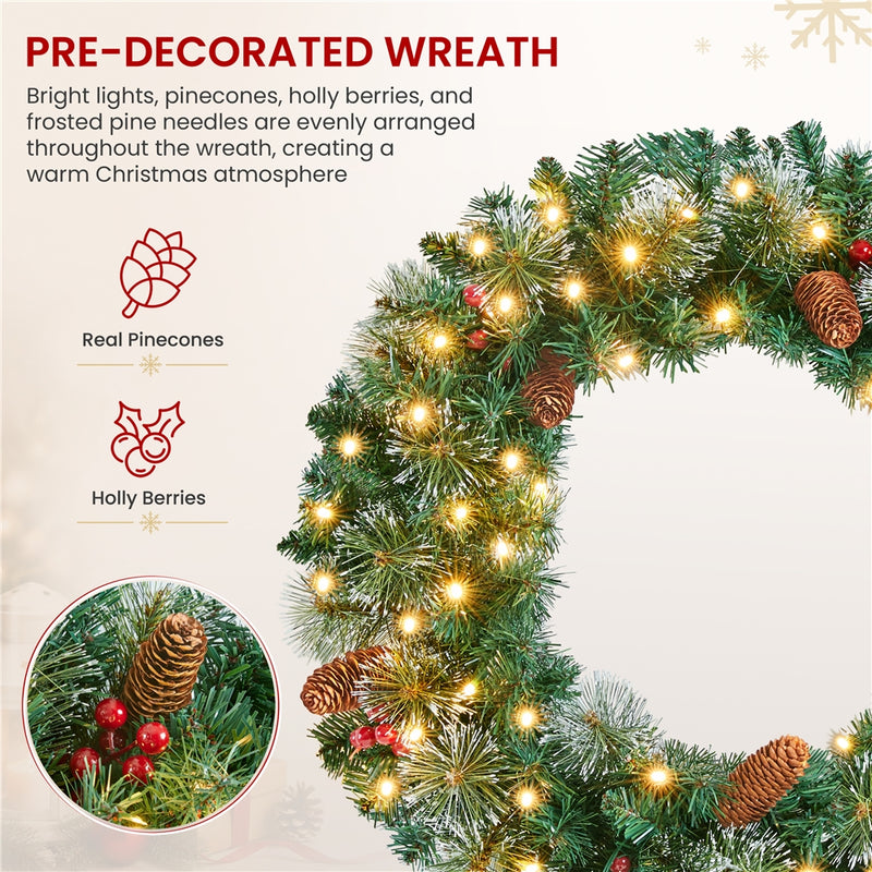Yaheetech Artificial Pre-lit Frosted Christmas Wreath