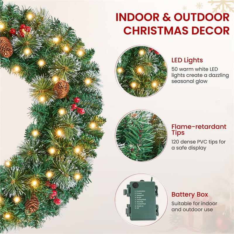 Yaheetech Artificial Pre-lit Frosted Christmas Wreath