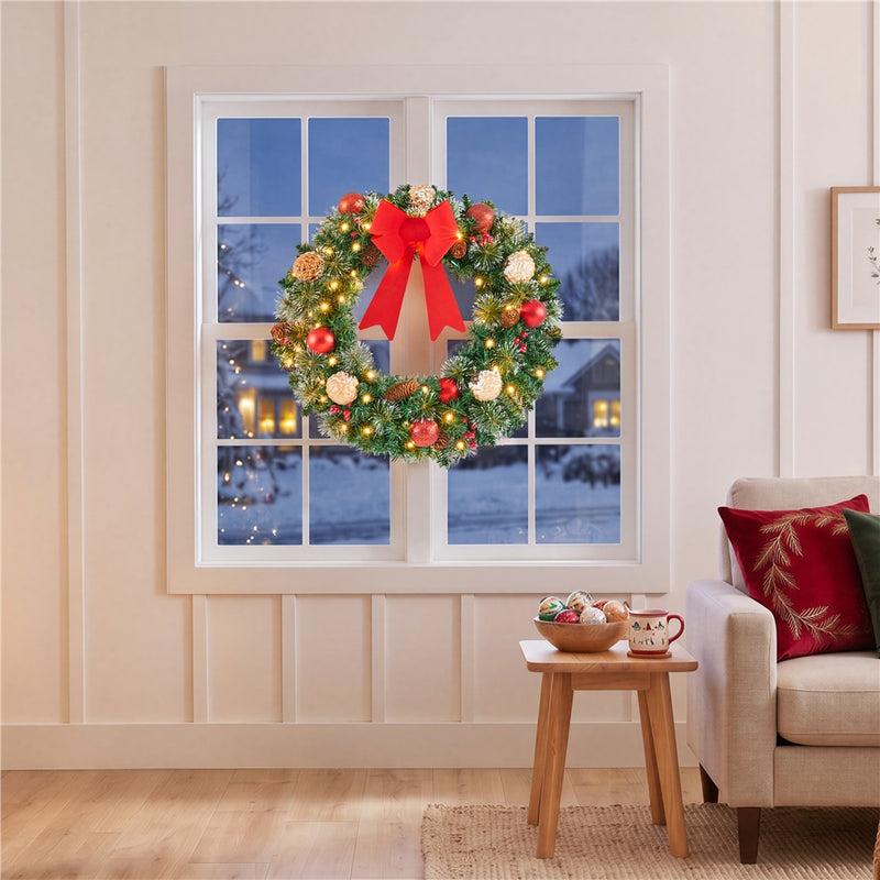 Yaheetech Artificial Pre-lit Frosted Christmas Wreath