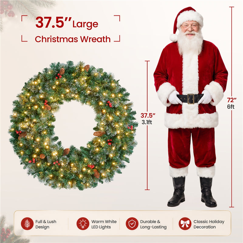 Yaheetech Artificial Pre-lit Frosted Christmas Wreath