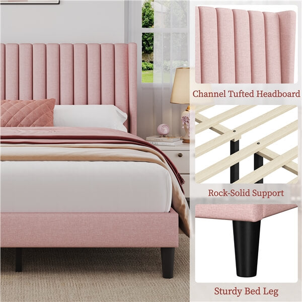 Queen Upholstered Bed Frame with Wing Side