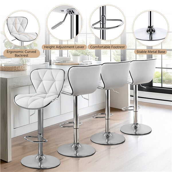 Yaheetech Bar Stools Leather Set of 4, Adjustable Shell Back Barstools