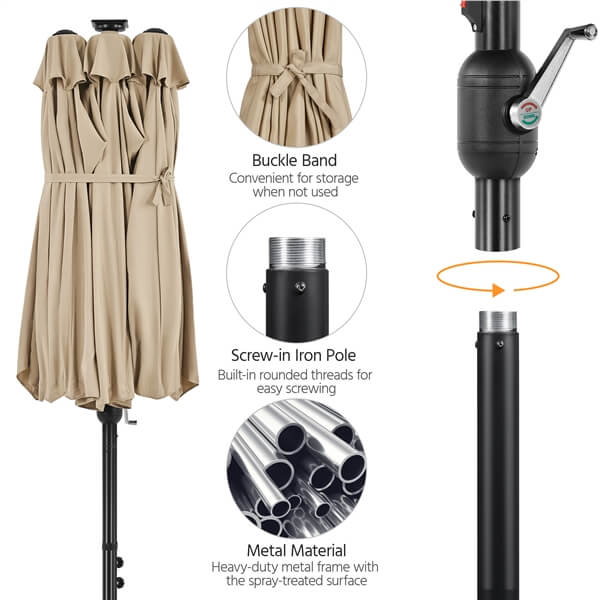 Yaheetech 13 ft Large Patio Umbrella with Solar Lights Double-Sided