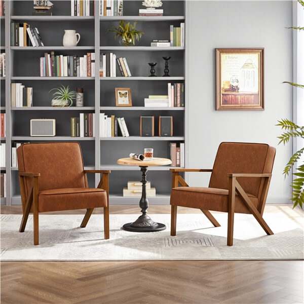 Yaheetech Faux Leather Armchair with Z-shaped Wood Legs