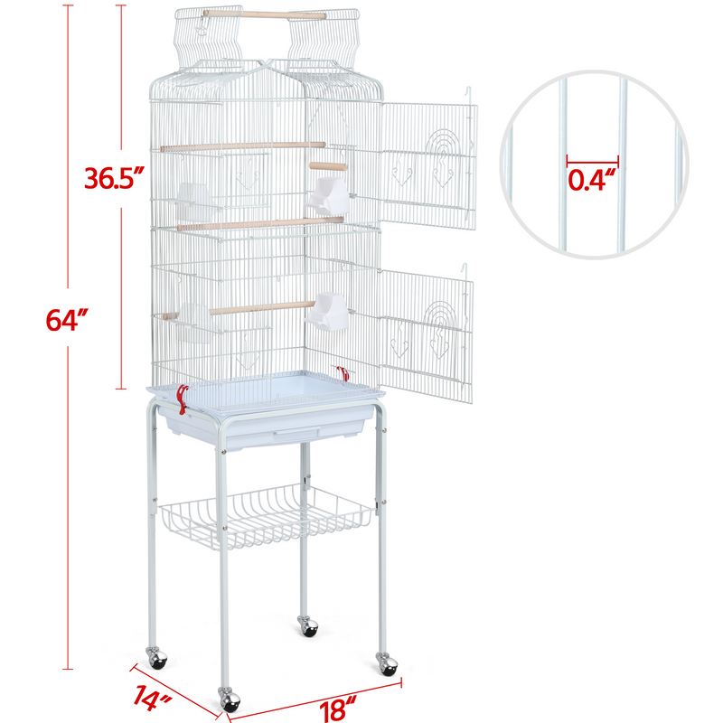 Yaheetech  64’’ H Open Top Metal Large Rolling Parrot Cage