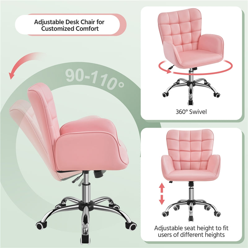 Yaheetech Faux Leather Office Chair Modern Vanity Chair