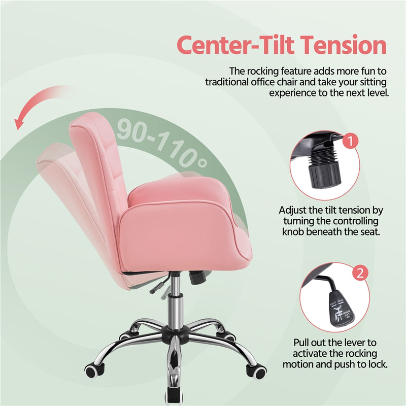 Yaheetech Faux Leather Office Chair Modern Vanity Chair