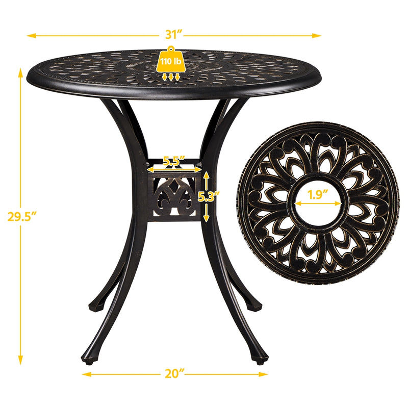 SOBERINE Round Cast Aluminum Patio Bistro Table