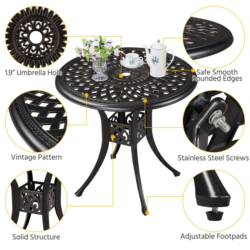 SOBERINE Round Cast Aluminum Patio Bistro Table