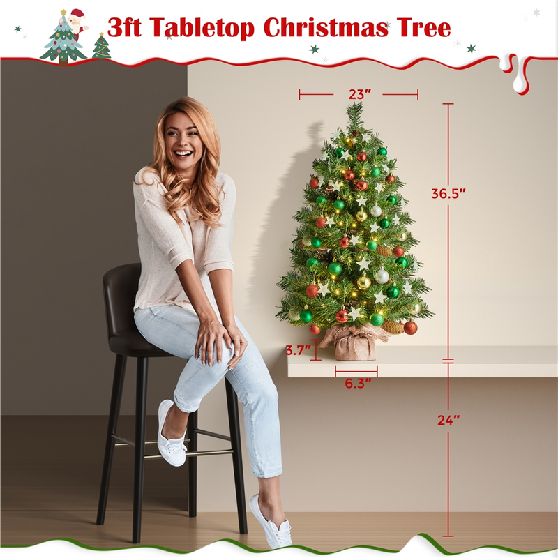 Yaheetech 2/3FT Pre-Lit Tabletop with LED Lights Mini Christmas Trees