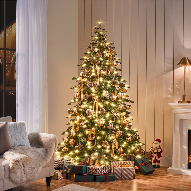 Pre-lit Christmas Fir Tree with Warm LED Lights & PVC Tips, Stand Included