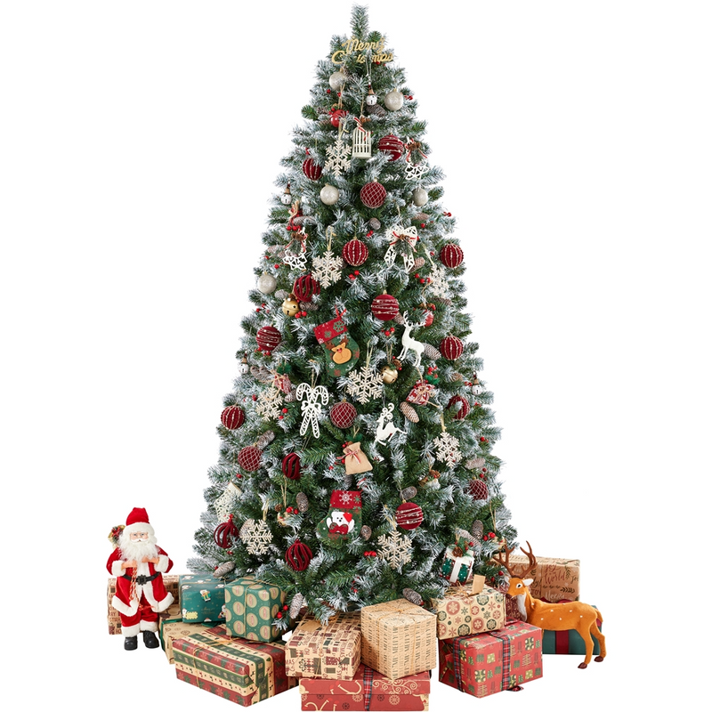 Yaheetech 6ft Pre-lit Decorated Frosted Artificial Christmas Tree