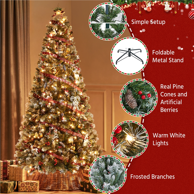 Yaheetech 6ft Pre-lit Decorated Frosted Artificial Christmas Tree