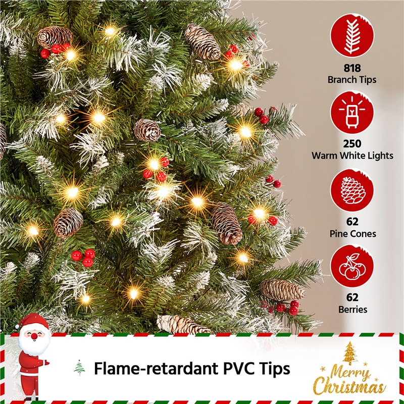 Yaheetech 6ft Pre-lit Decorated Frosted Artificial Christmas Tree