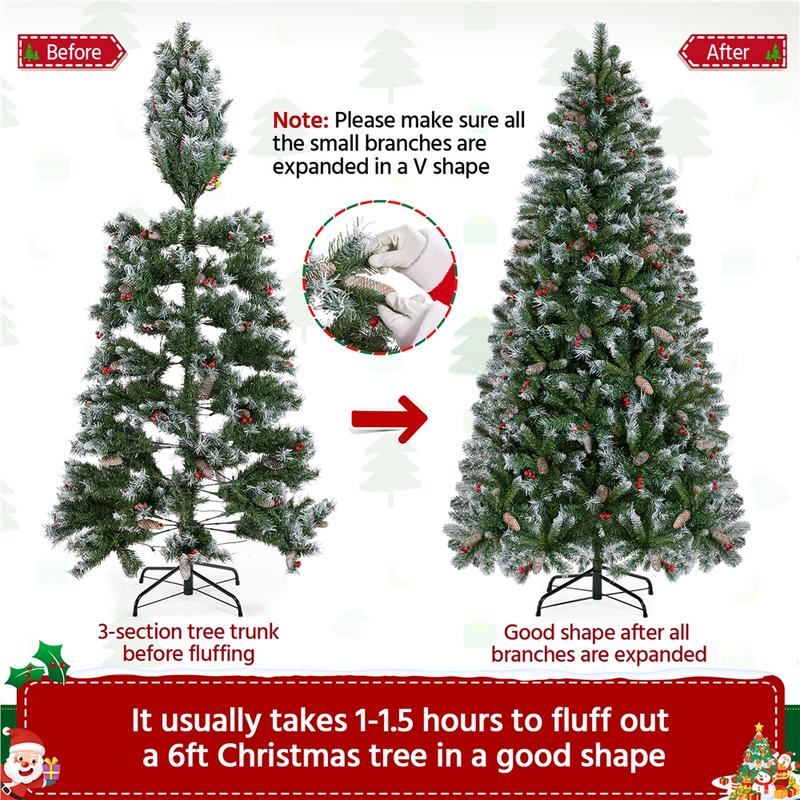 Yaheetech 6ft Pre-lit Decorated Frosted Artificial Christmas Tree