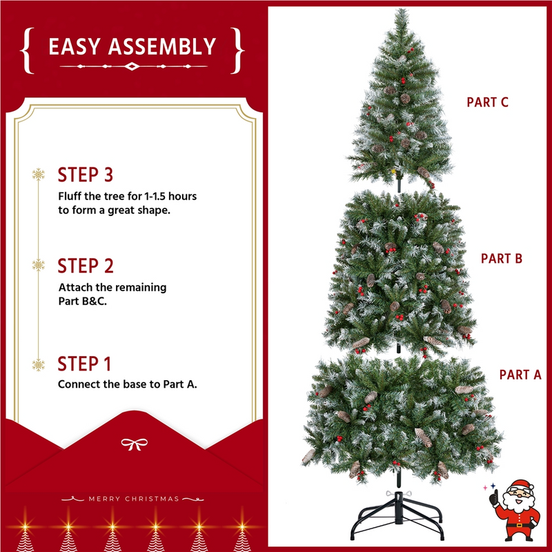 Yaheetech 6ft Pre-lit Decorated Frosted Artificial Christmas Tree