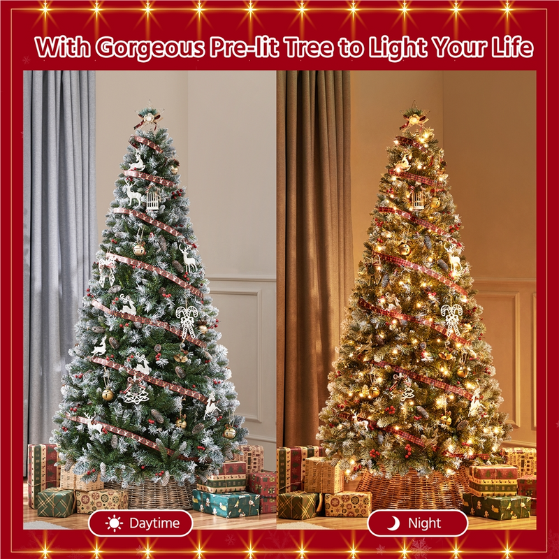 Yaheetech 6ft Pre-lit Decorated Frosted Artificial Christmas Tree