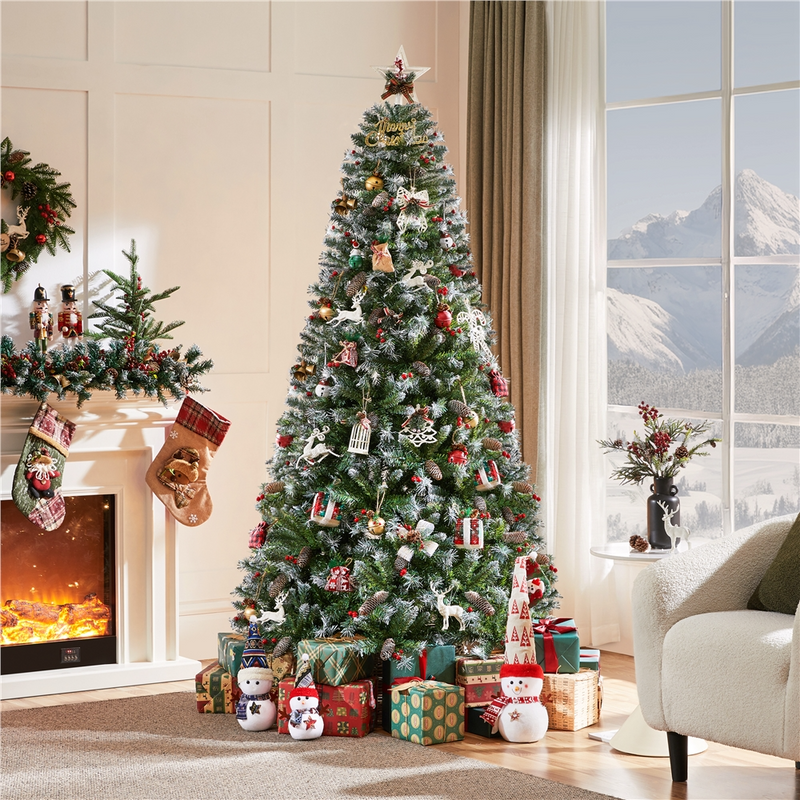Yaheetech 6ft Pre-lit Decorated Frosted Artificial Christmas Tree
