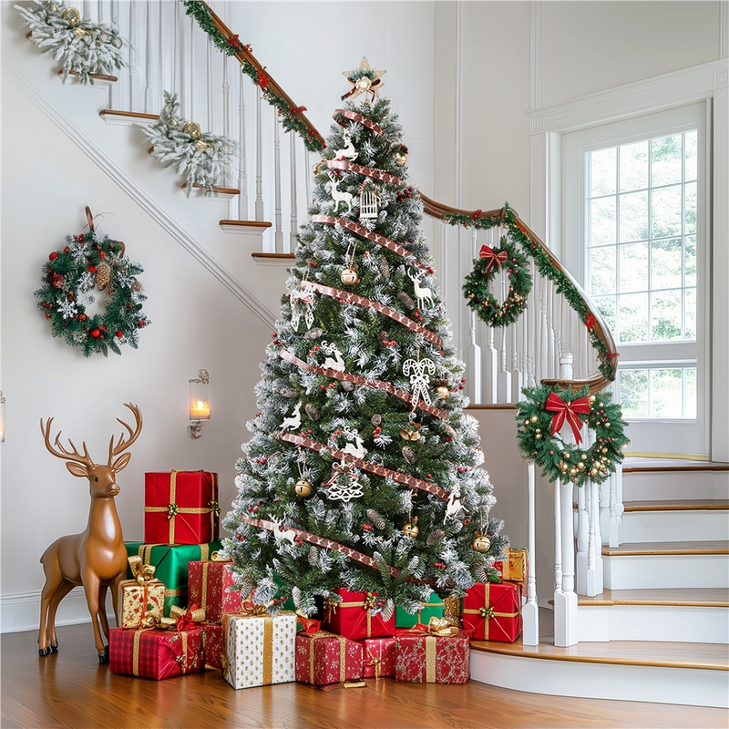 Yaheetech 6ft Pre-lit Decorated Frosted Artificial Christmas Tree