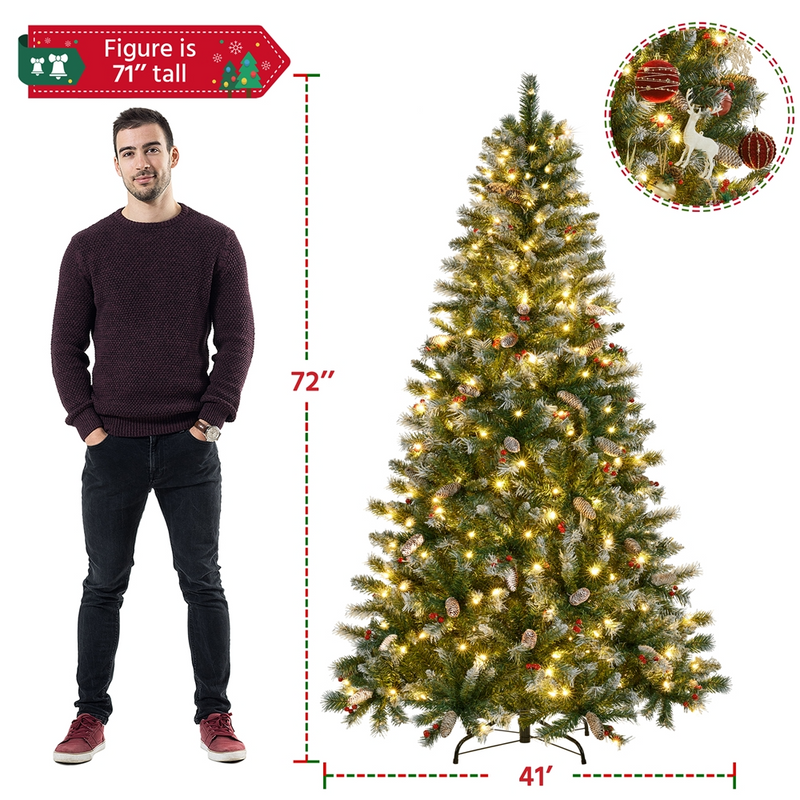 Yaheetech 6ft Pre-lit Decorated Frosted Artificial Christmas Tree