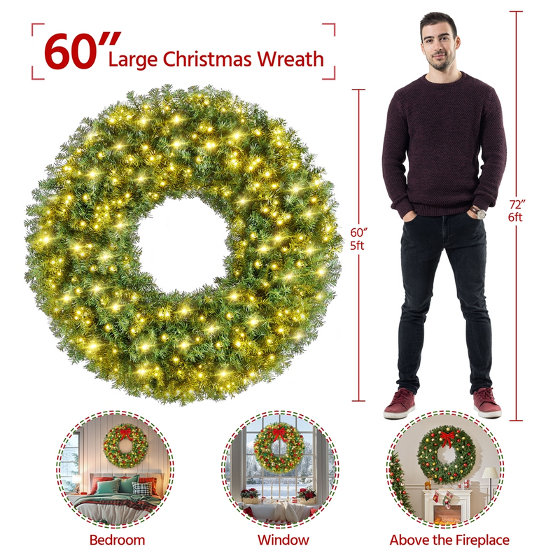 Yaheetech 60in  Pre-lit Artificial Christmas Wreath