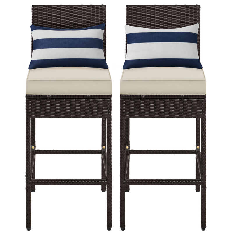 Yaheetech 2pcs  PE Rattan Outdoor Bar Stool Set