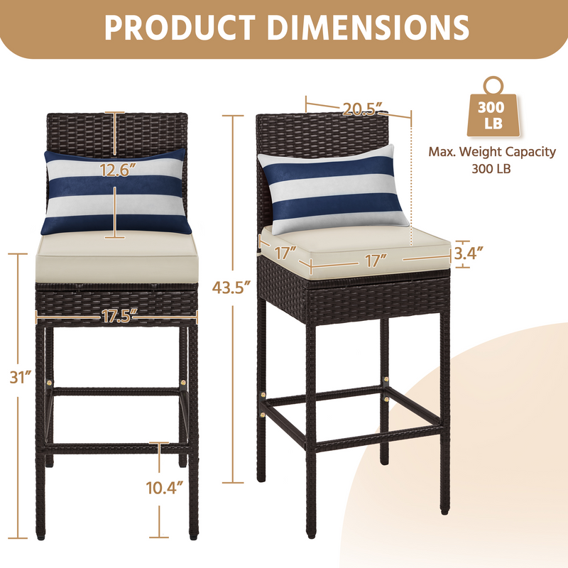 Yaheetech 2pcs  PE Rattan Outdoor Bar Stool Set