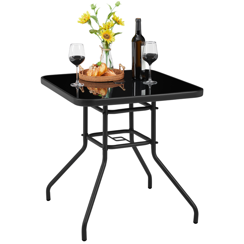Yaheetech 28″ Silk Printing Glass Top Square with Umbrella Hole Patio Bistro Table