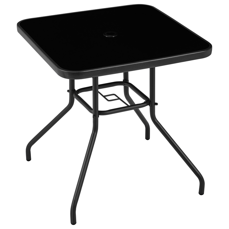 Yaheetech 28″ Silk Printing Glass Top Square with Umbrella Hole Patio Bistro Table