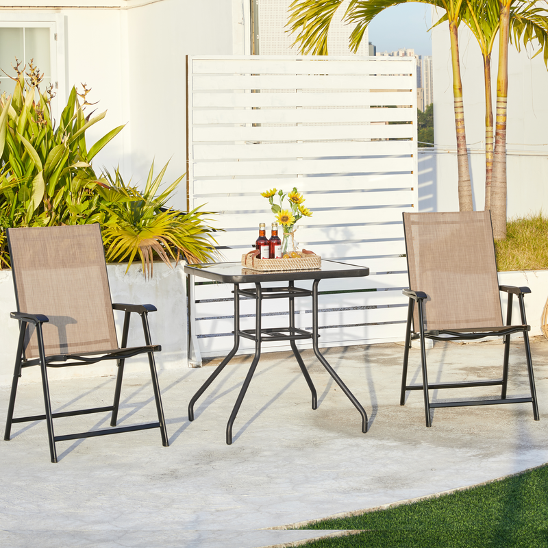Yaheetech 28″ Silk Printing Glass Top Square with Umbrella Hole Patio Bistro Table