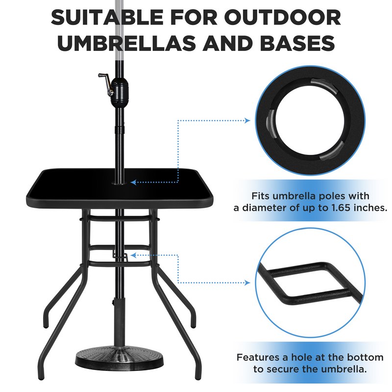 Yaheetech 28″ Silk Printing Glass Top Square with Umbrella Hole Patio Bistro Table