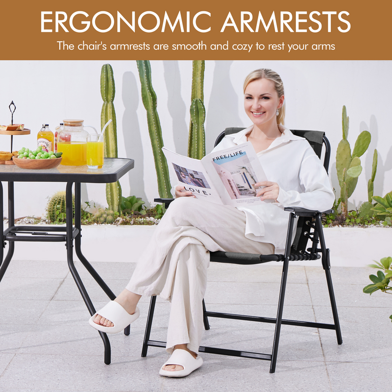 Yaheetech Set of 2 Outdoor Texteline Folding Dining Chairs