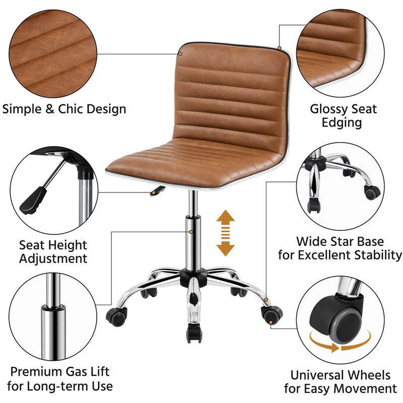 Yaheetech PU Leather Low Back Armless Desk Chair