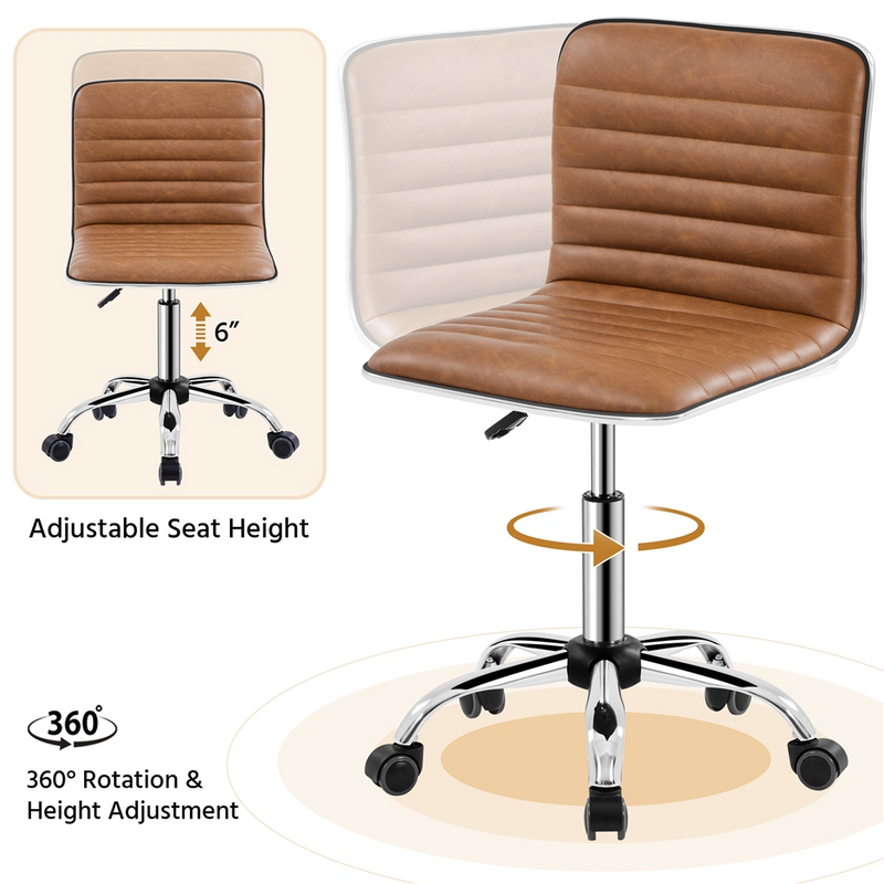 Yaheetech PU Leather Low Back Armless Desk Chair