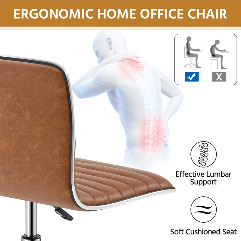 Yaheetech PU Leather Low Back Armless Desk Chair