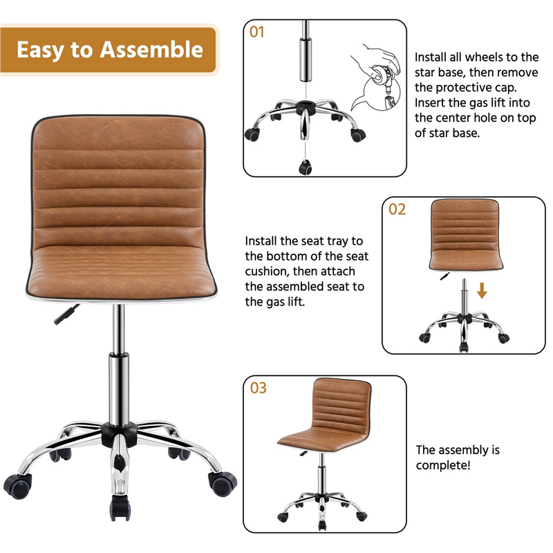 Yaheetech PU Leather Low Back Armless Desk Chair