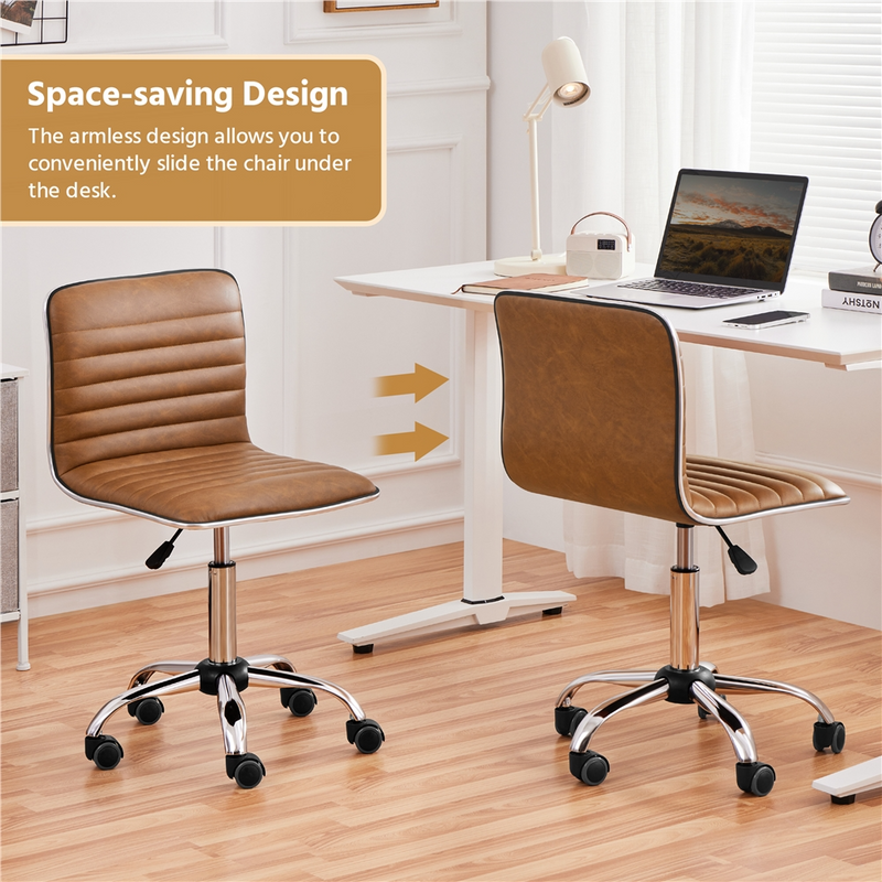 Yaheetech PU Leather Low Back Armless Desk Chair