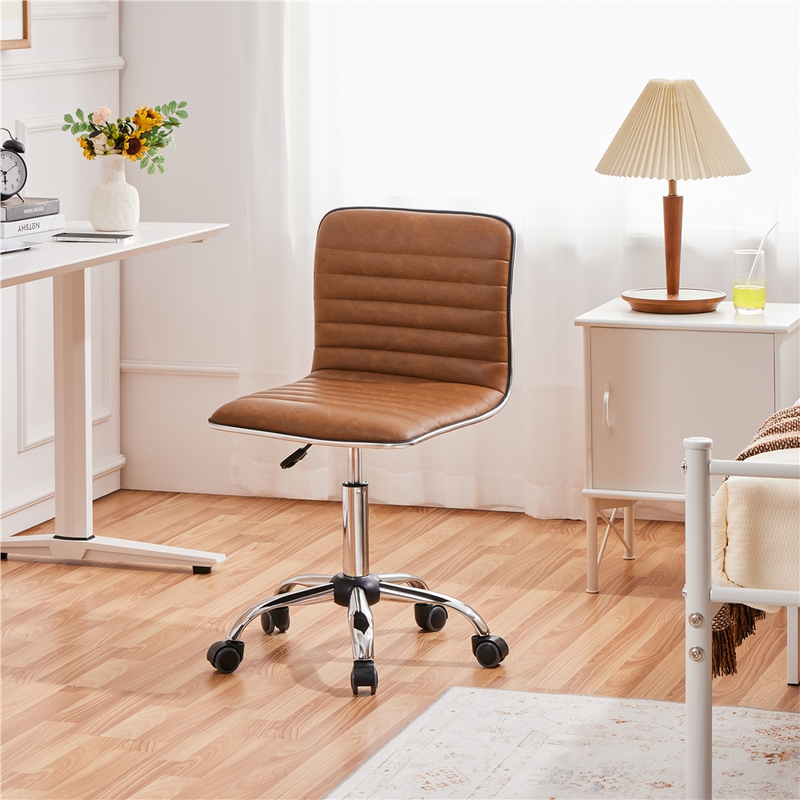 Yaheetech PU Leather Low Back Armless Desk Chair