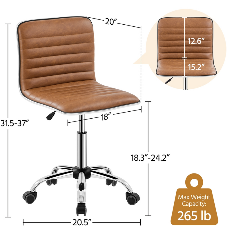 Yaheetech PU Leather Low Back Armless Desk Chair