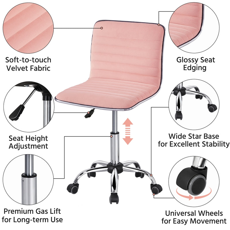 Yaheetech Velvet Low Back Armless Desk Chair