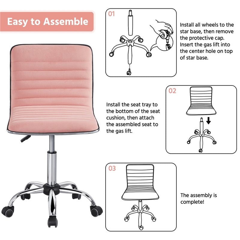Yaheetech Velvet Low Back Armless Desk Chair