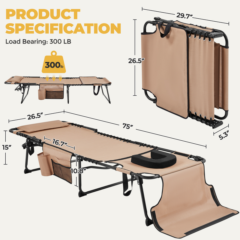 Yaheetech Removable Cushion with Face Hole Outdoor Folding Tanning Chair