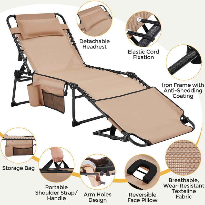 Yaheetech Removable Cushion with Face Hole Outdoor Folding Tanning Chair