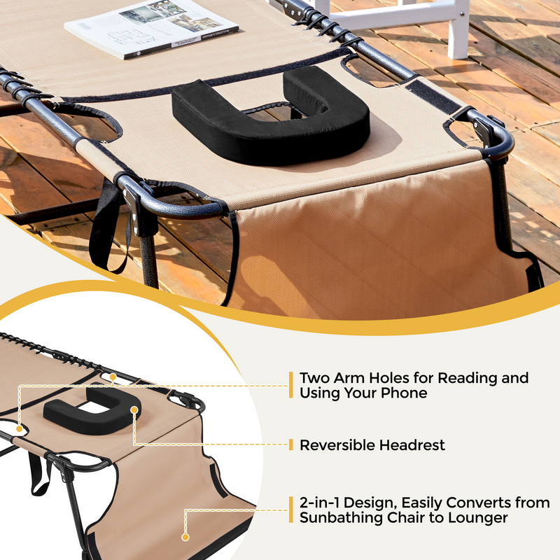Yaheetech Removable Cushion with Face Hole Outdoor Folding Tanning Chair