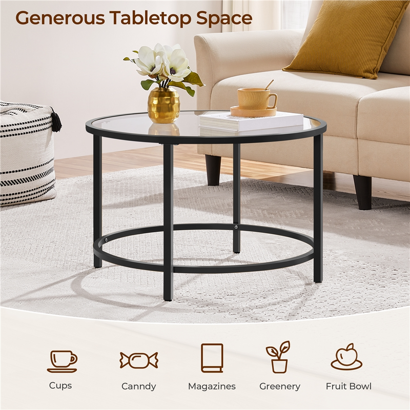 Yaheetech Round Glass Coffee Table