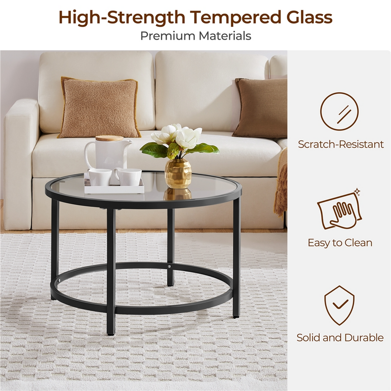 Yaheetech Round Glass Coffee Table