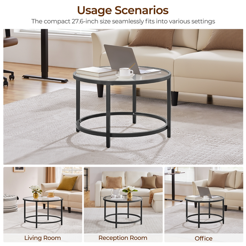 Yaheetech Round Glass Coffee Table