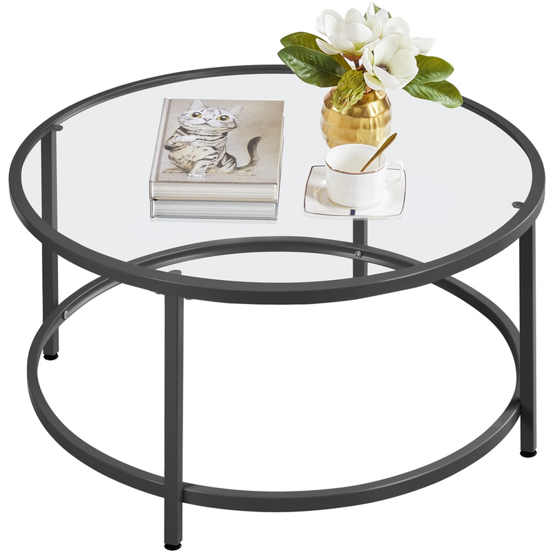 Yaheetech Round Glass Coffee Table