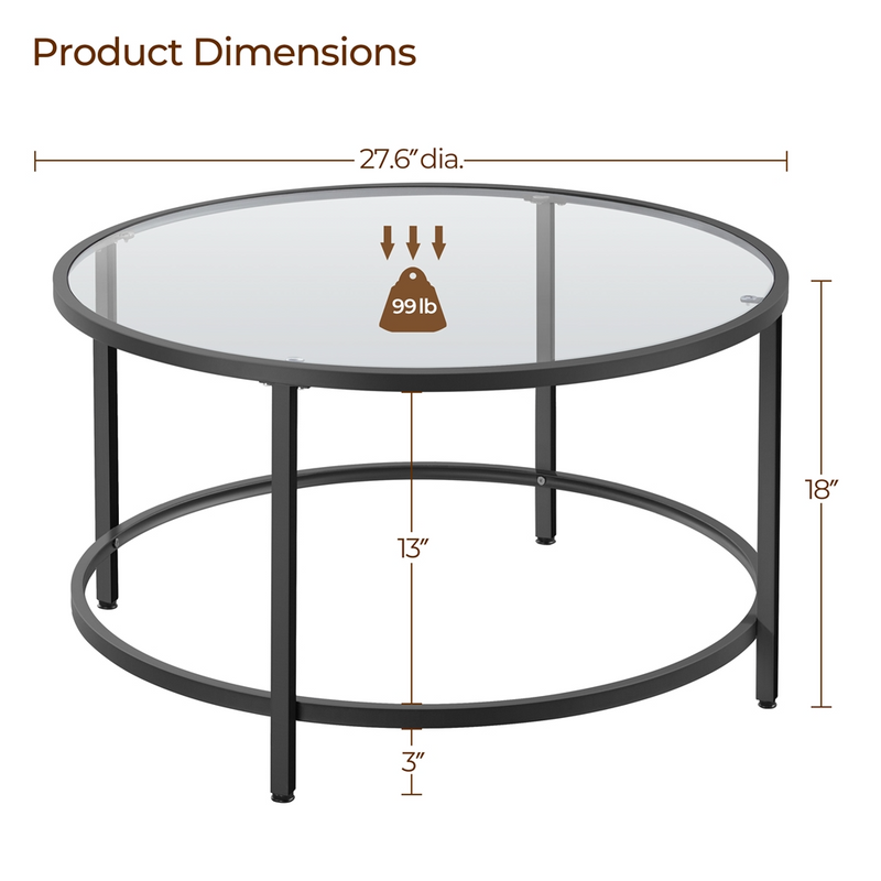Yaheetech Round Glass Coffee Table
